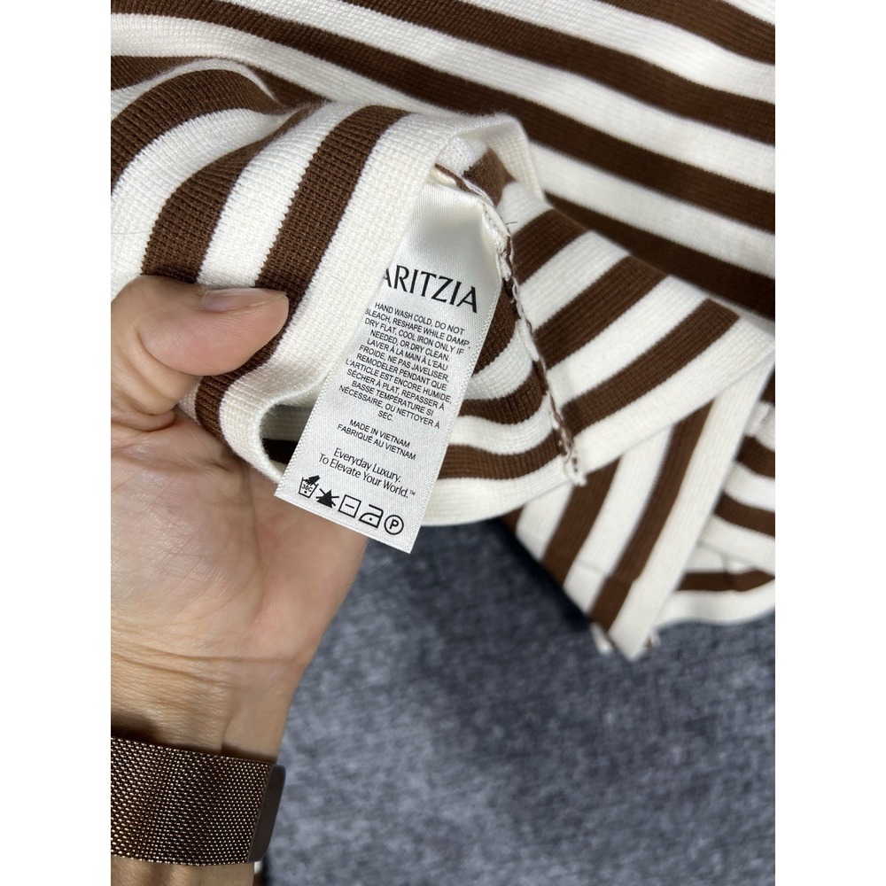 Aritzia Babaton Notable Cardigan XS Brown White Striped Cropped NWT - Picture 13 of 15